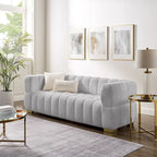 85" Modern Waffle Fabric Couch, Leisure Comfortable Sofa