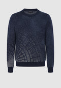 pull jacquard bleu marine graphisme blanc