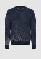 pull jacquard bleu marine graphisme blanc