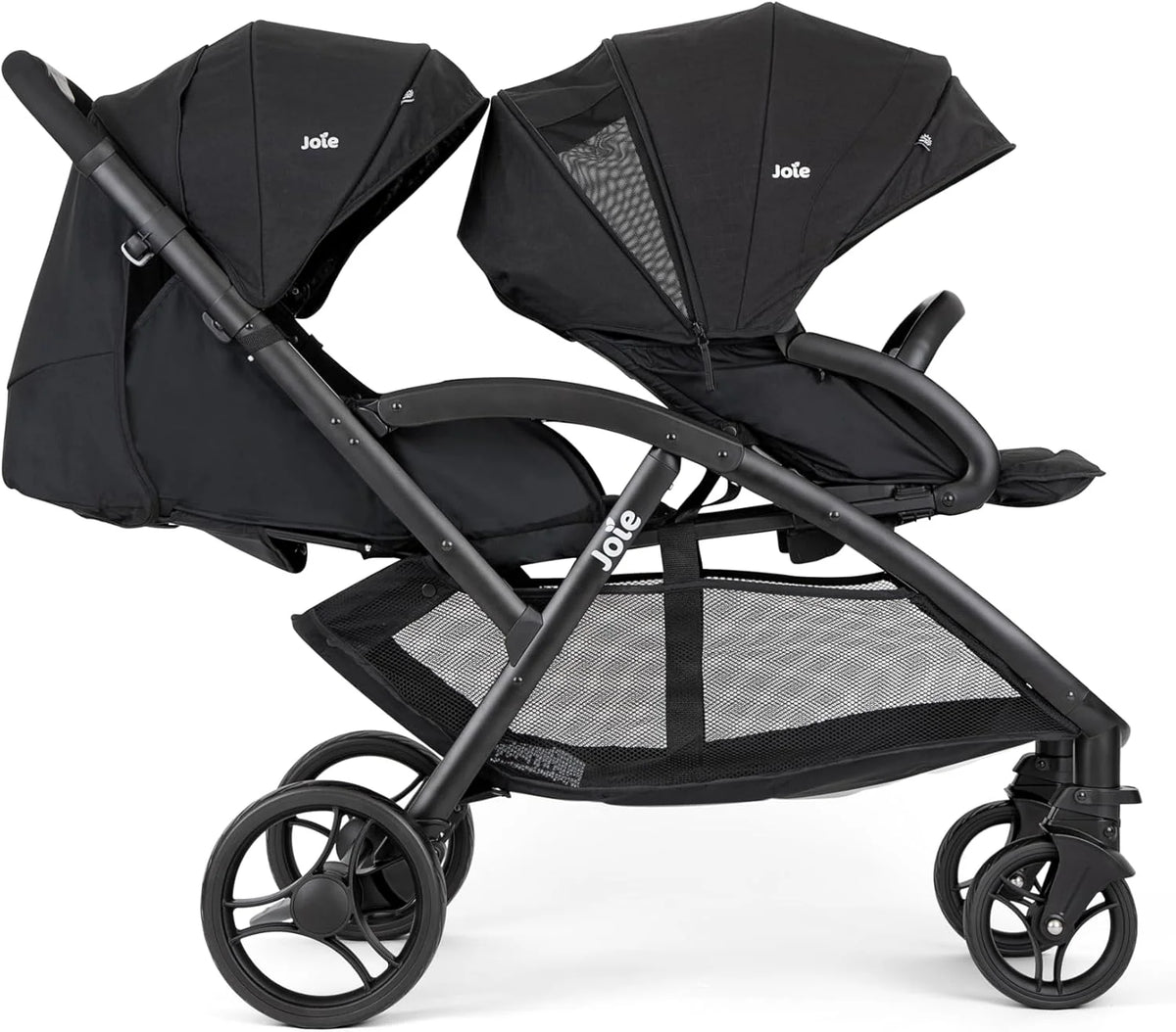 Joie - Evalite Duo - Poussette Double Légère - Siège Arrière Inclinable À Plat - Compatible Sièges Auto Et Nacelles - Suspension 4 Roues - Harnais 5 Points SoftTouch - Dès la naissance