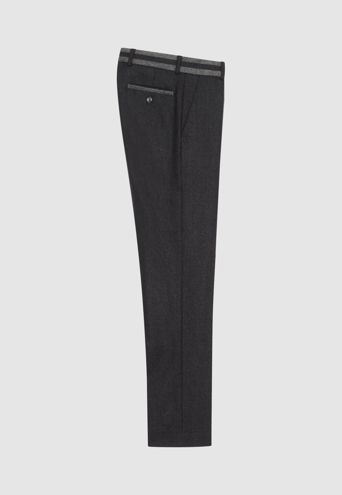 Pantalon en flanelle de laine gris foncé à ceinture contrastée