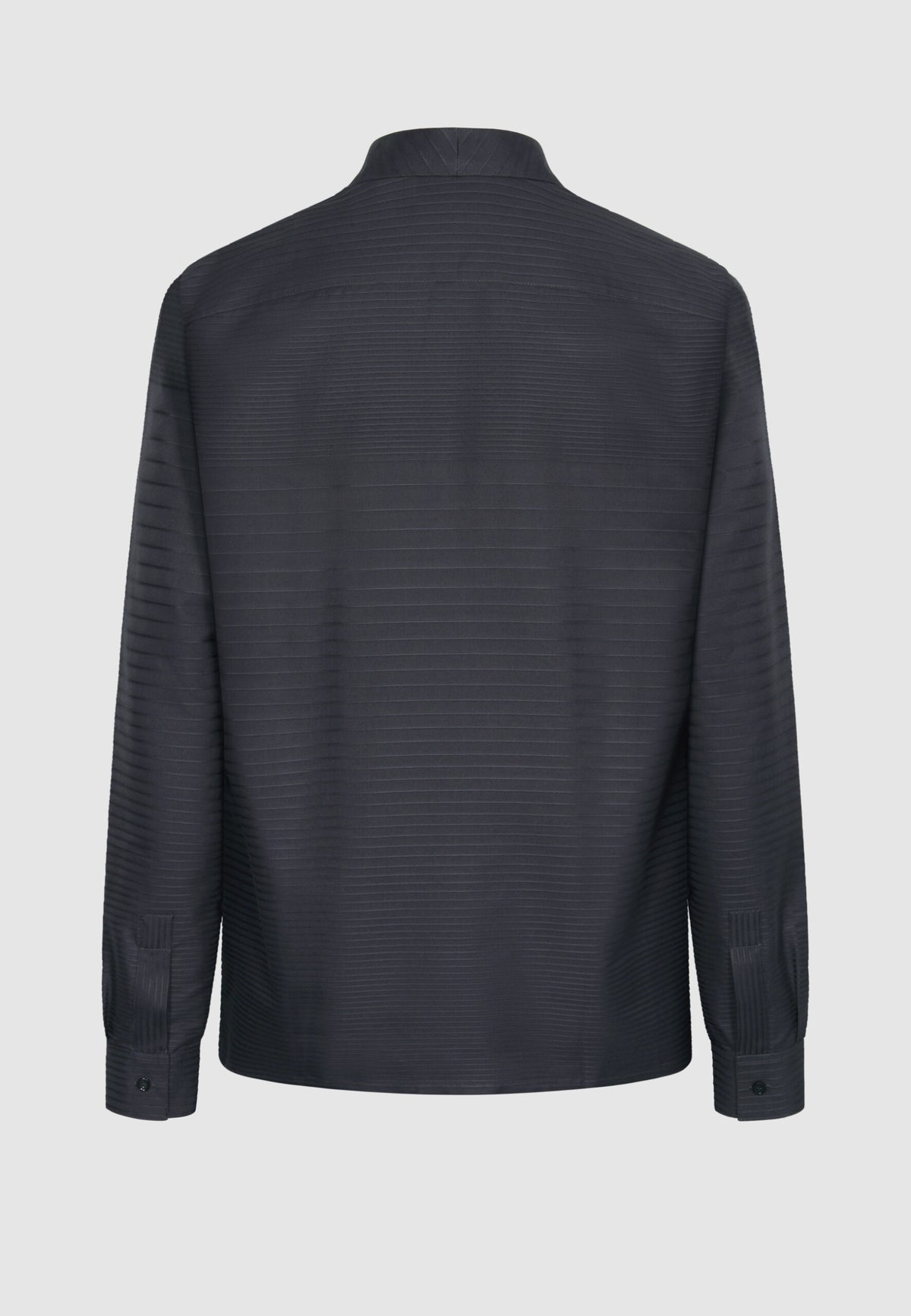 Chemise col montant en coton gris à rayures en relief