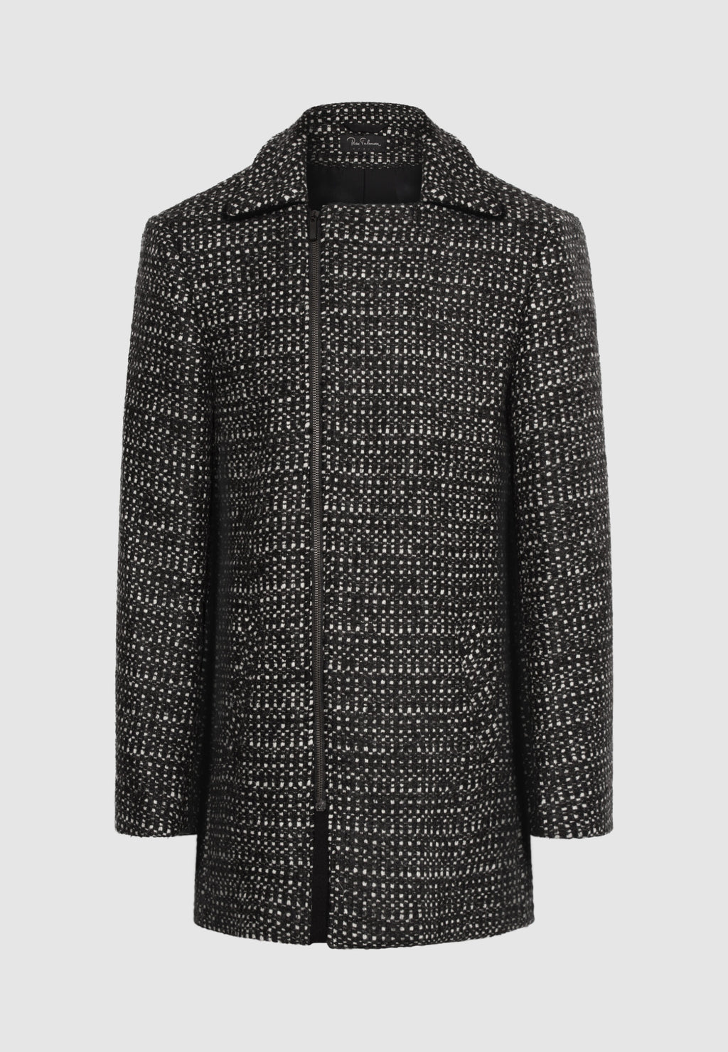 Manteau court zippé en laine noir et blanc