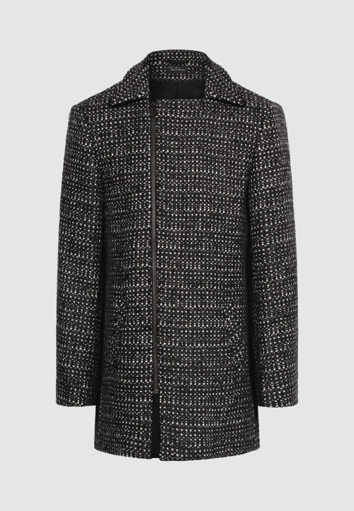Manteau court zippé en laine noir et blanc