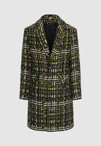 Manteau en tweed de laine noir, vert, beige et blanc