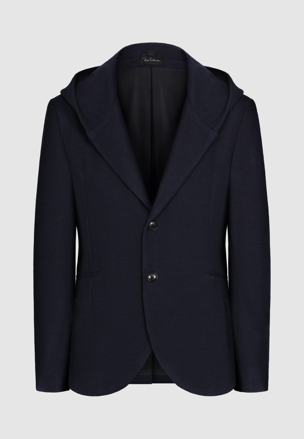 Veste à capuche bleu marine en laine et coton