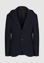Veste à capuche bleu marine en laine et coton