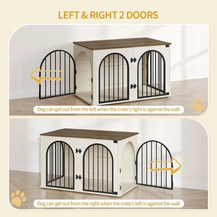 100cm Cage pour Chiens,Cage Chien de Taille Moyenne, Maisonnette pour Animaux,3 Portes, Porte arquée, 60 x 100 x 63 cm,Ivoire Clair
