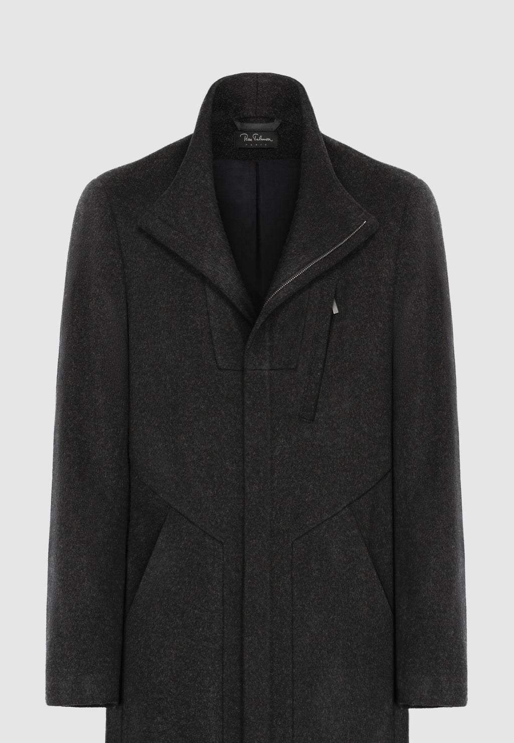Manteau zippé en laine gris foncé