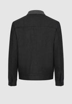 Blouson boutonné en flanelle grise à découpes contrastées
