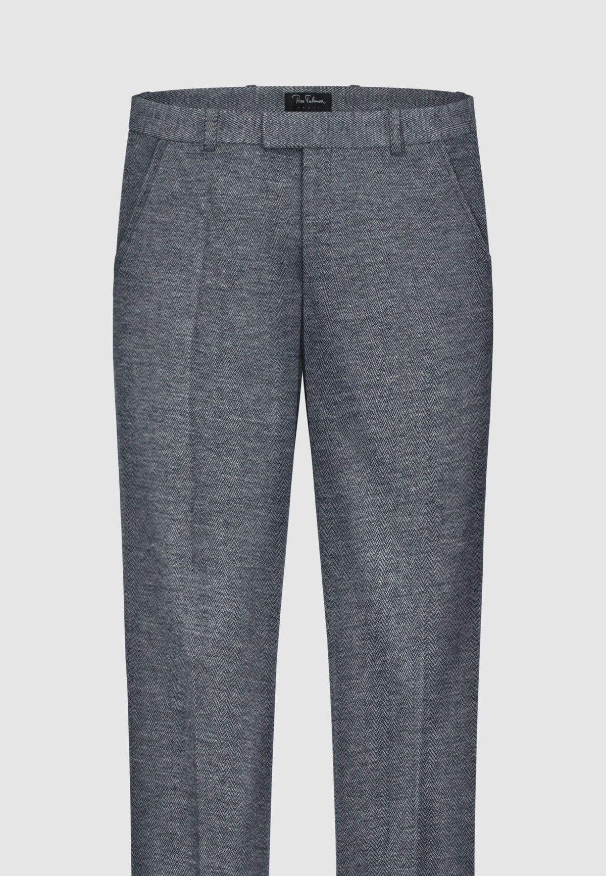 Pantalon à chevrons en laine et coton