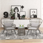 3 Piece Outdoor Wicker Conversation Bistro Set, All-Weather Rattan Furniture Patio Chairs Set with Cushions
