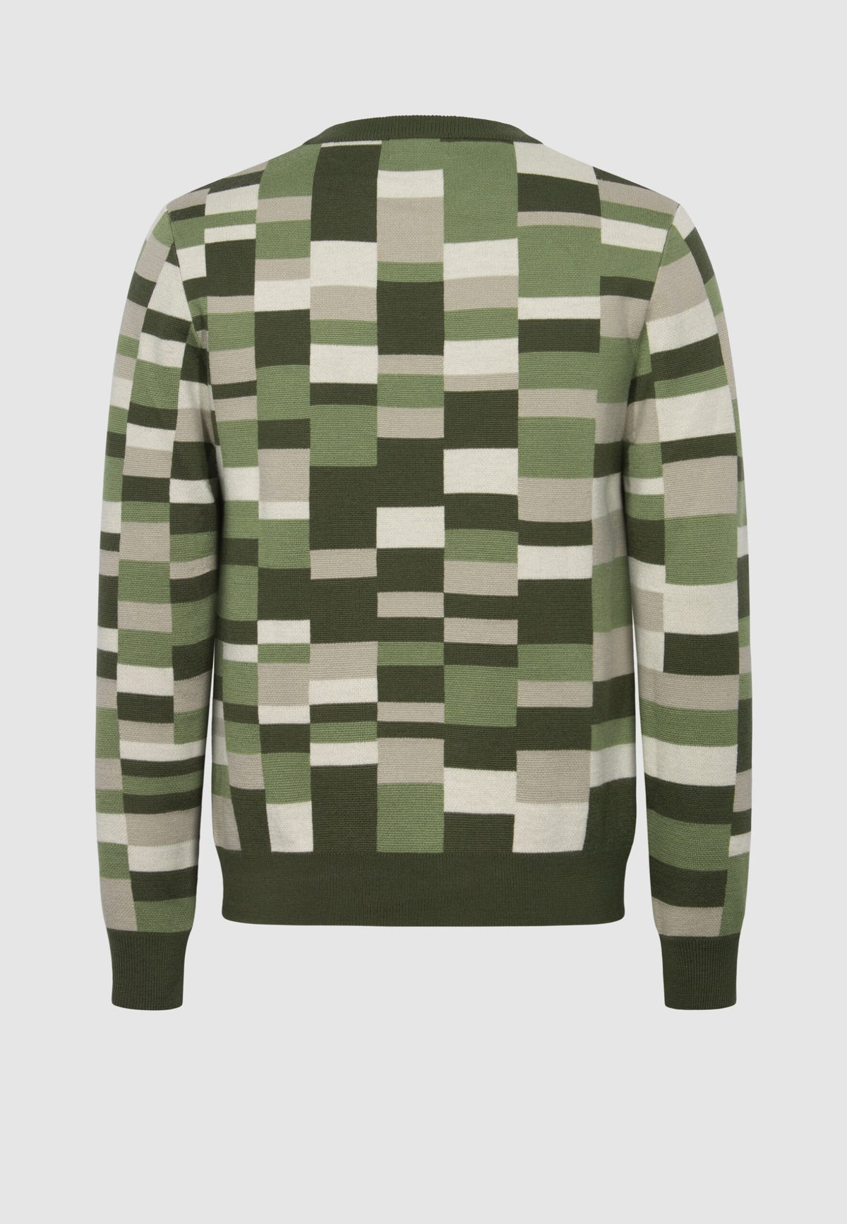 dos pull jacquard en laine mérinos à carreaux verts
