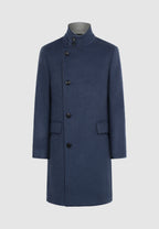 Manteau en laine col officier bleu et gris