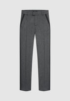 Pantalon en flanelle de laine gris à bandes latérales contrastées