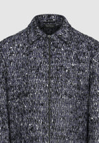 Blouson zippé en tweed de laine chiné bleu, noir et blanc