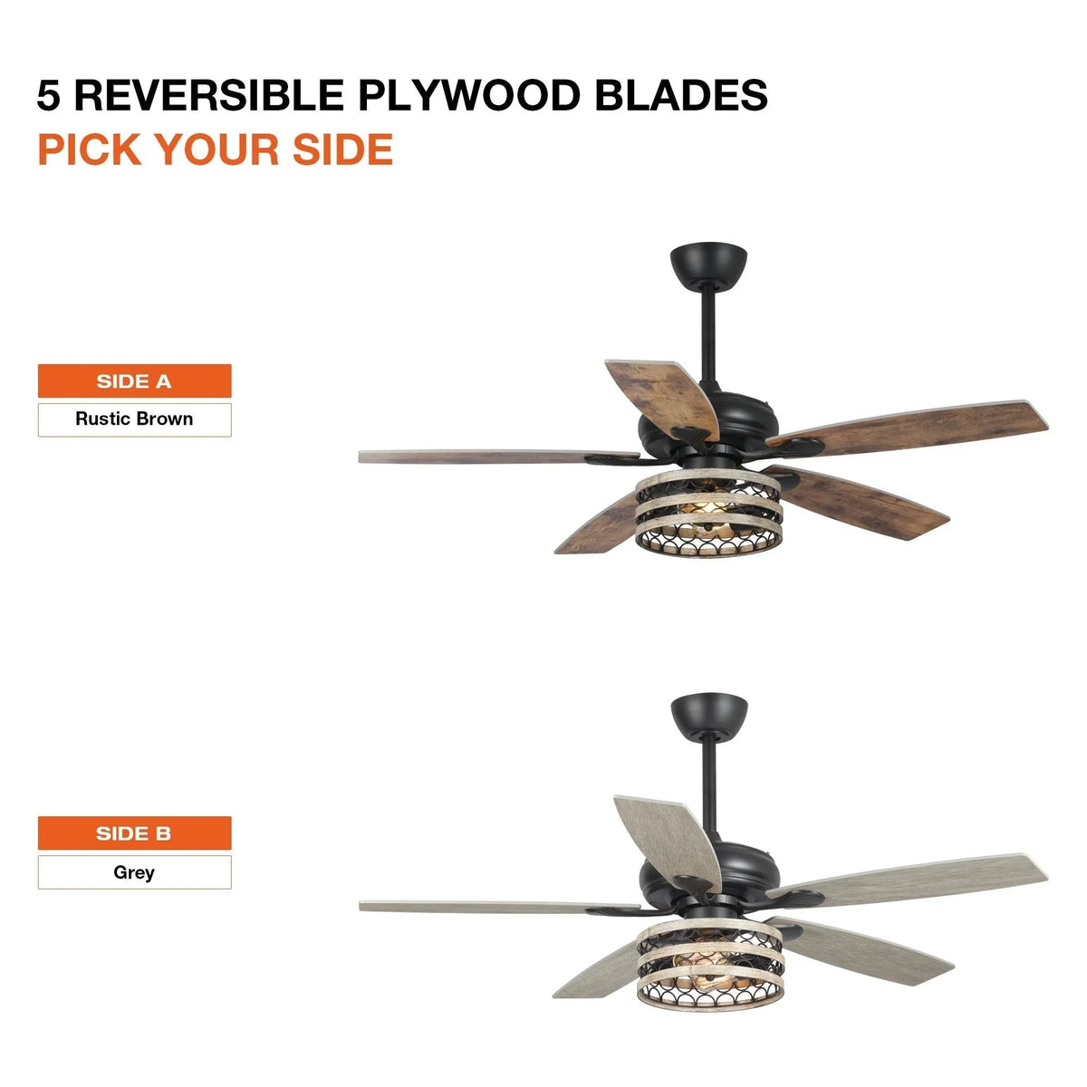 52 Farmhouse Driftwood 5-Blade Black Caged Ceiling Fan with Remote