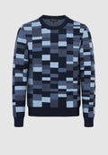pull jacquard en laine mérinos à carreaux bleus