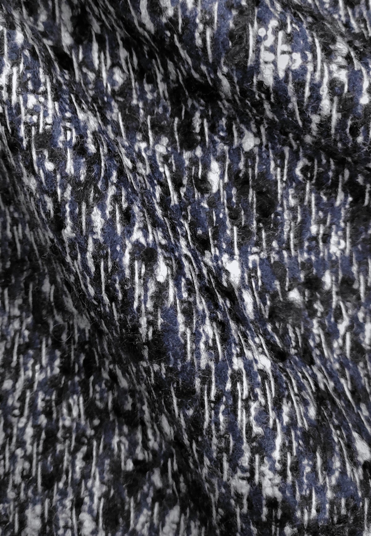 Blouson zippé en tweed de laine chiné bleu, noir et blanc