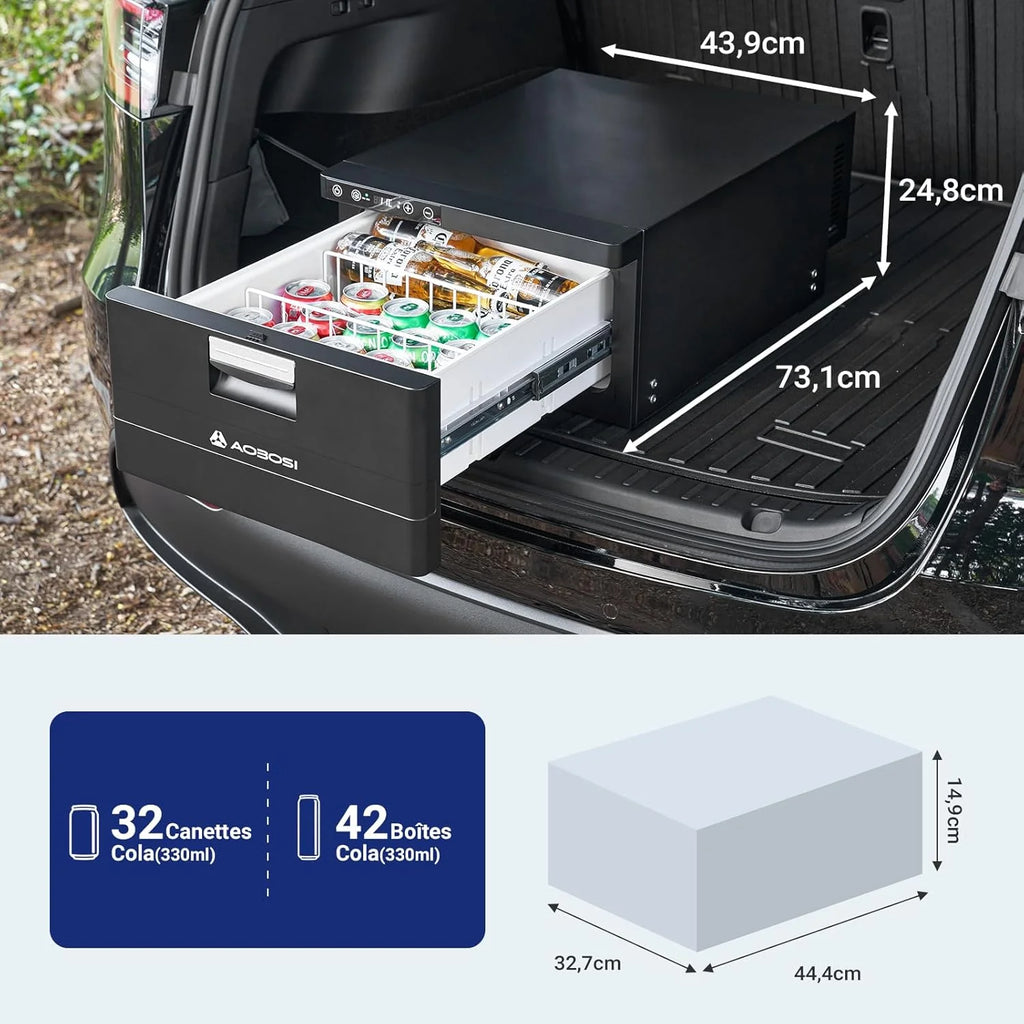 AAOBOSI 31L Tiroir Glaciere Electrique, Frigo Voiture avec APP, Réfrigérateur pour Camping-Car 12V/24V, -20℃ à 20℃ Glaciere a Compression pour Voiture, Camions, Caravanes, Bateaux, Camping et Voyages