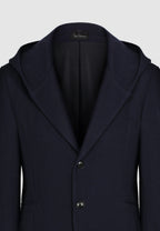Veste à capuche bleu marine en laine et coton