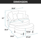 Modern Sofa Chair Round Accent Barrel Chair With 5 Pillows and Optional Ottoman