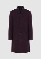 Manteau en laine bordeaux et noir à col montant