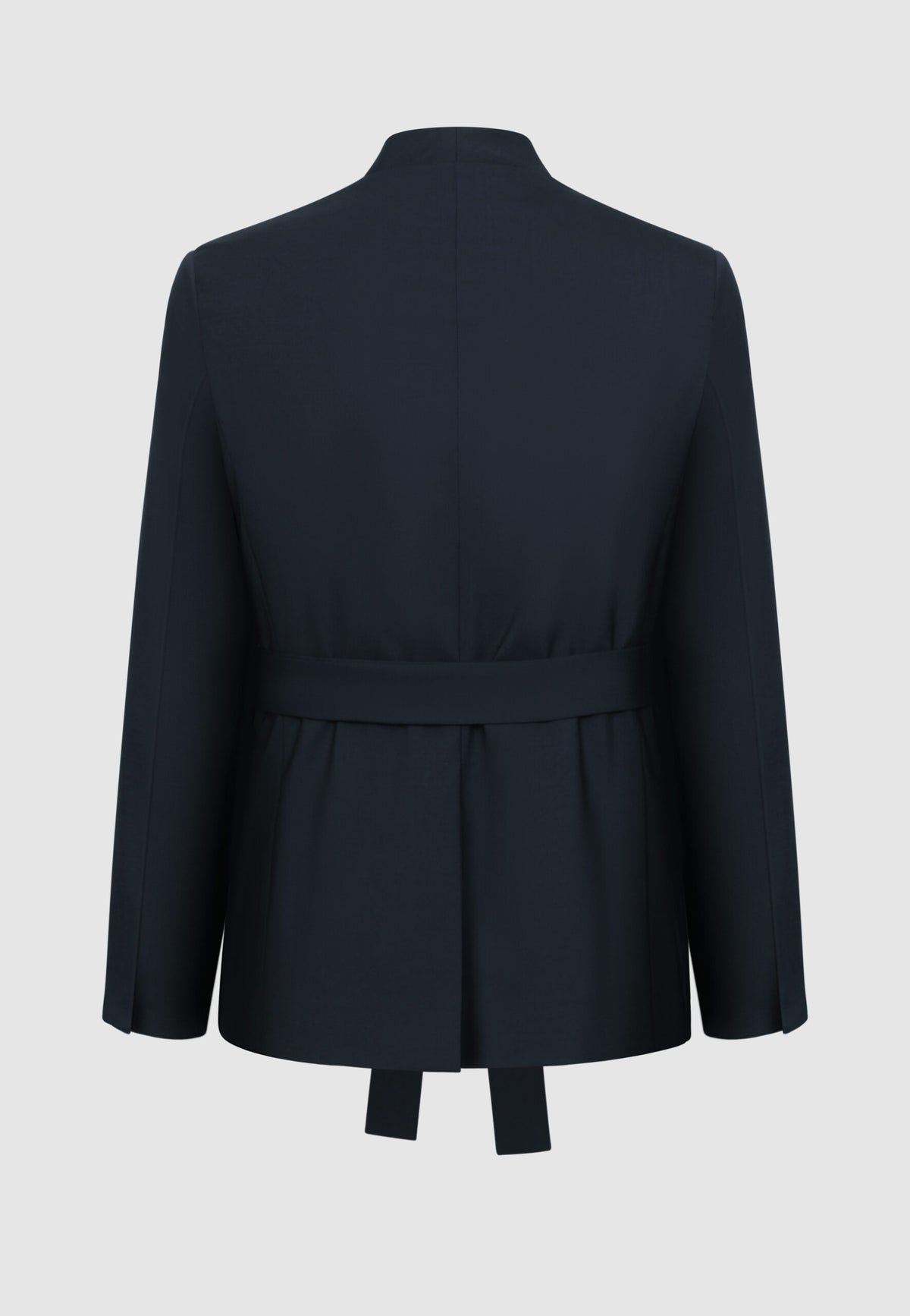 Veste en laine bleu marine ceinturée à col yukata