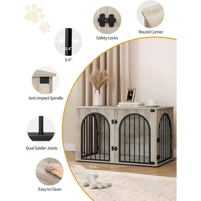100cm Cage pour Chiens,Cage Chien de Taille Moyenne, Maisonnette pour Animaux,3 Portes, Porte arquée, 60 x 100 x 63 cm,Ivoire Clair