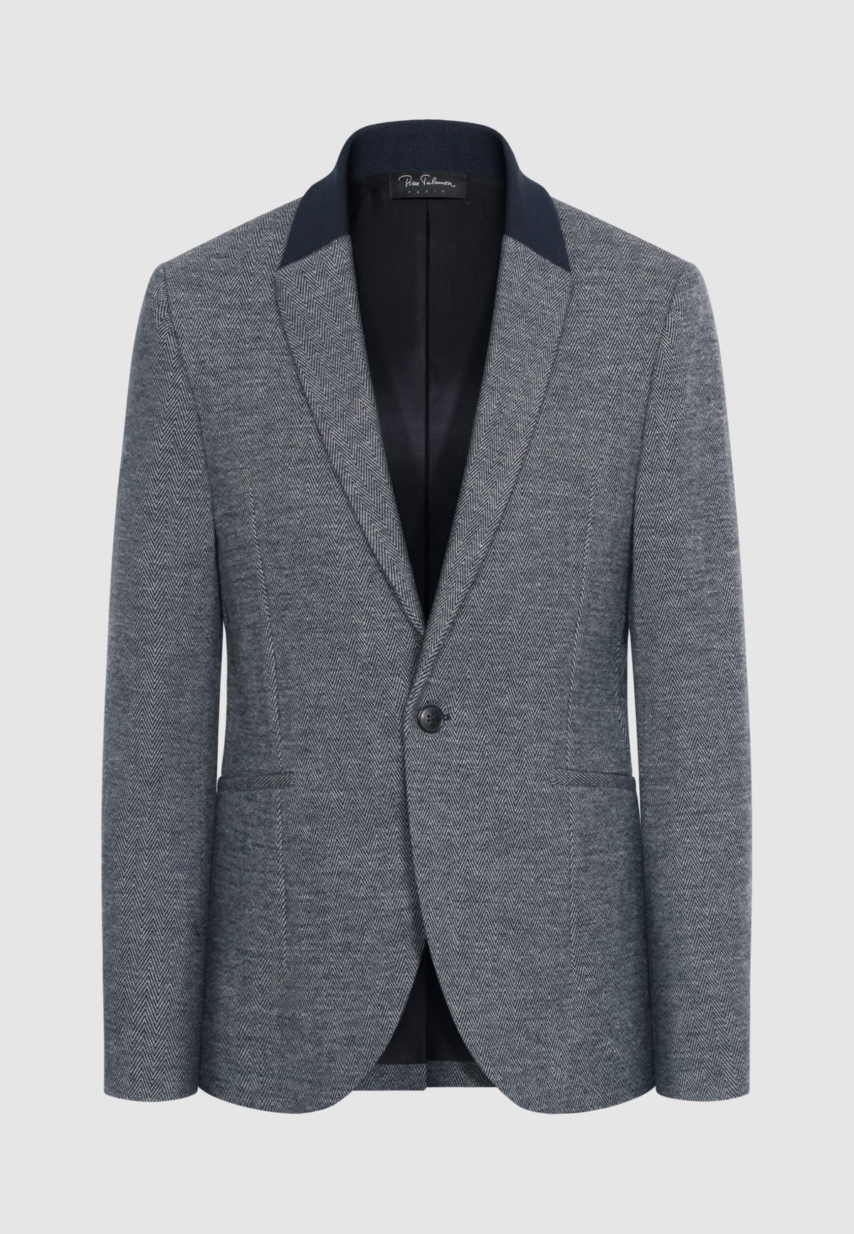 Veste à chevrons en laine et coton et col en maille