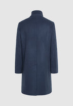 Manteau en laine col officier bleu et gris