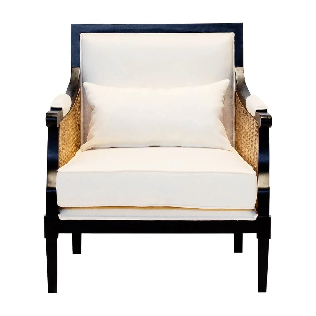 Abby Mango Wood Upholstered Cane Arm Sofa Chair