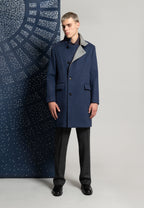 Manteau en laine col officier bleu et gris