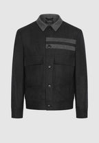 Blouson boutonné en flanelle grise à découpes contrastées