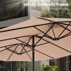 15-foot Rectangular Crank Double-sided Outdoor Market Umbrella Solar LED Lighted Patio Umbrella with Base Included