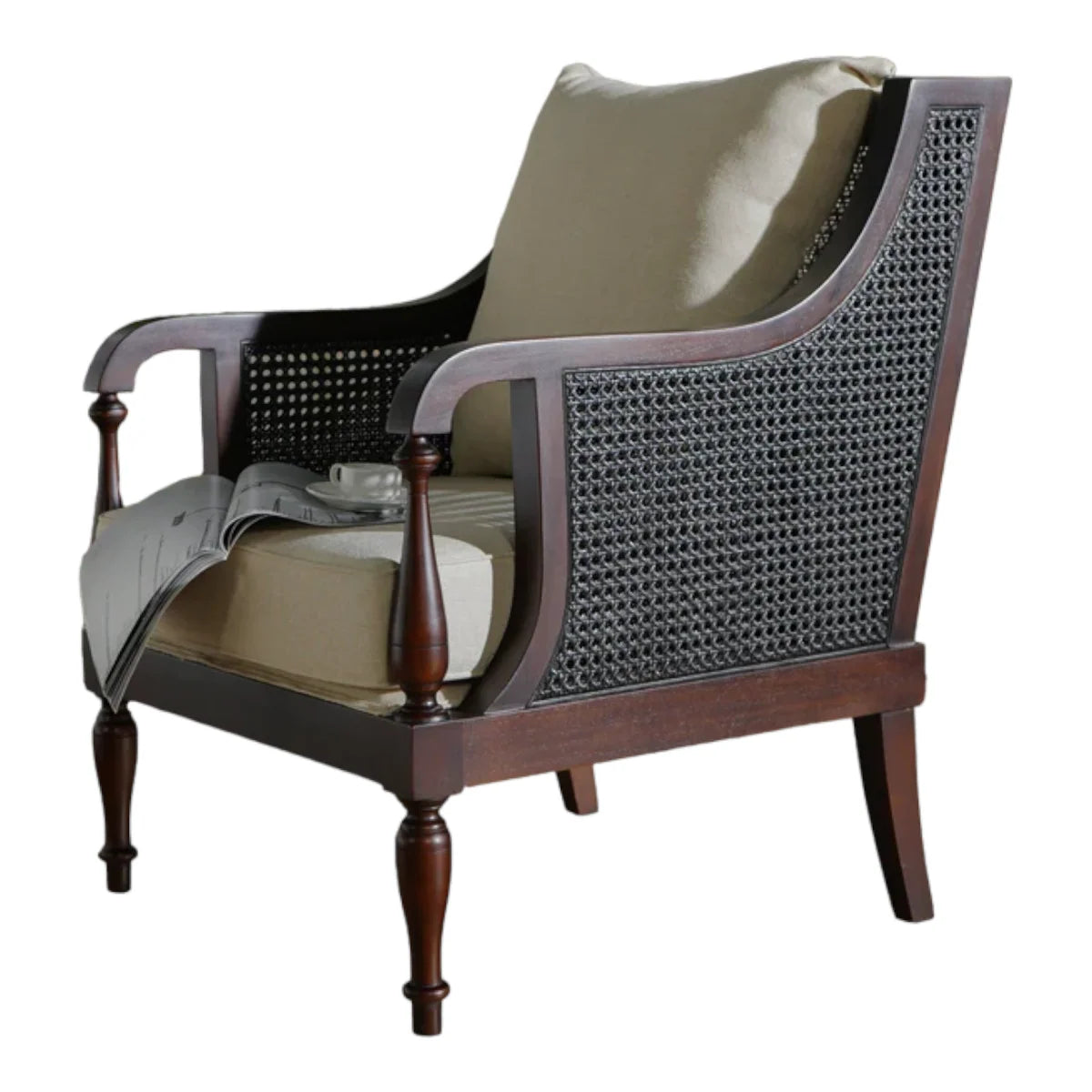 Dustin 1 Seater Teak Wood Rattan Sofa