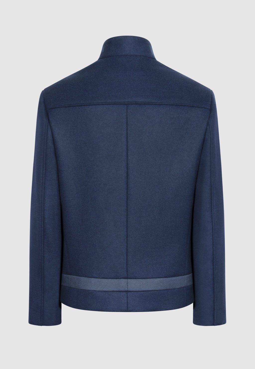 Blouson zippé en laine bleu à découpes contrastées