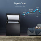 1.8 Cu.Ft Chest Freezer with Removable Basket, Bottom Drain, 7-Level Thermostat, Freestanding Design for Home and Apartment