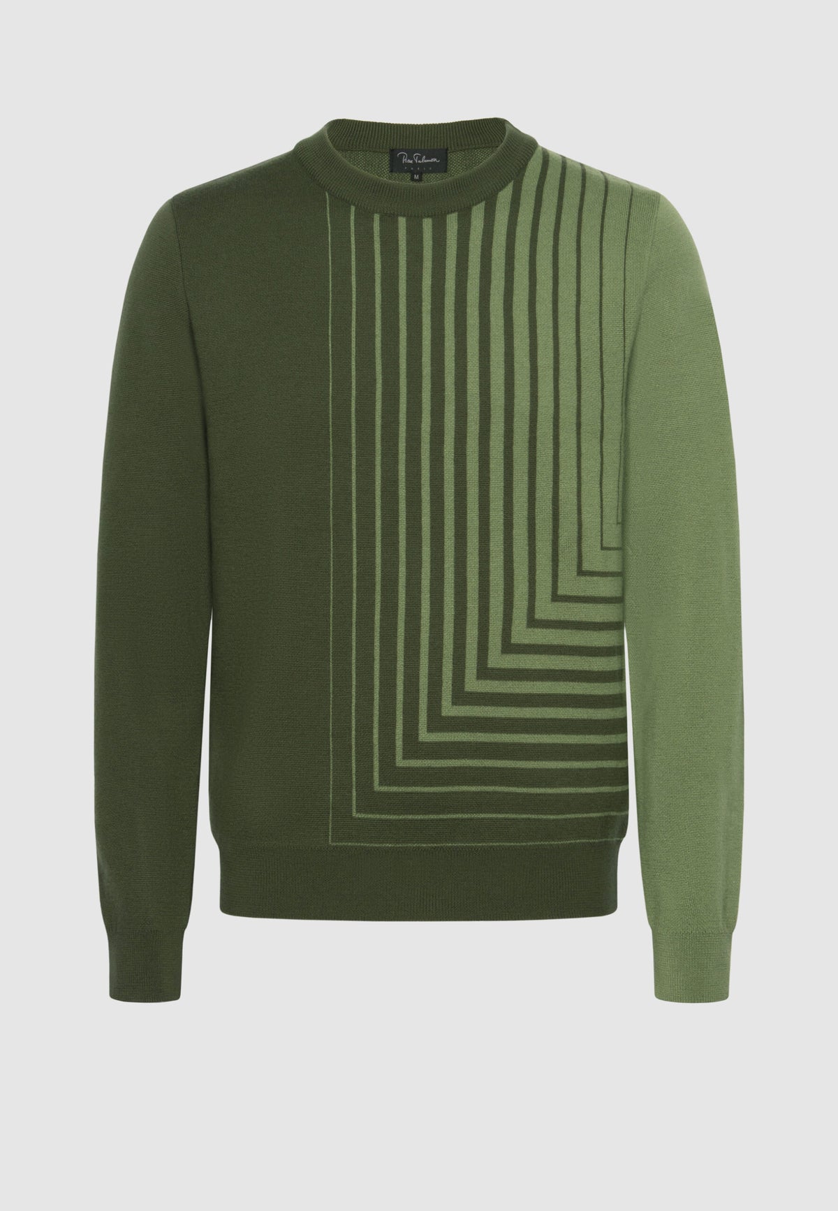Pull jacquard en laine motif géométrique vert