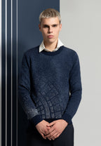 Pull jacquard en laine marine à motif neige