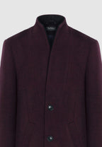 Manteau en laine bordeaux et noir à col montant