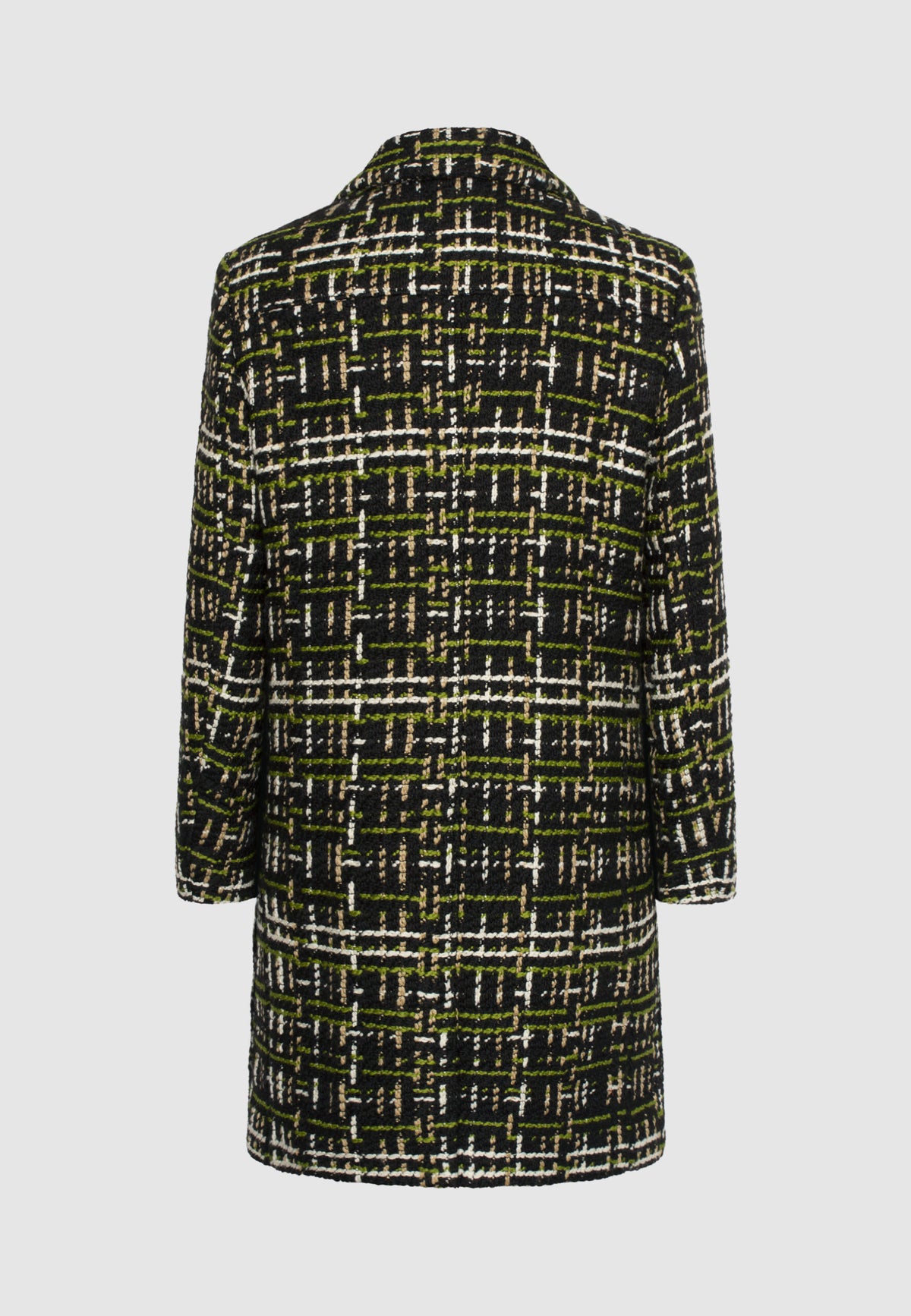 Manteau en tweed de laine noir, vert, beige et blanc