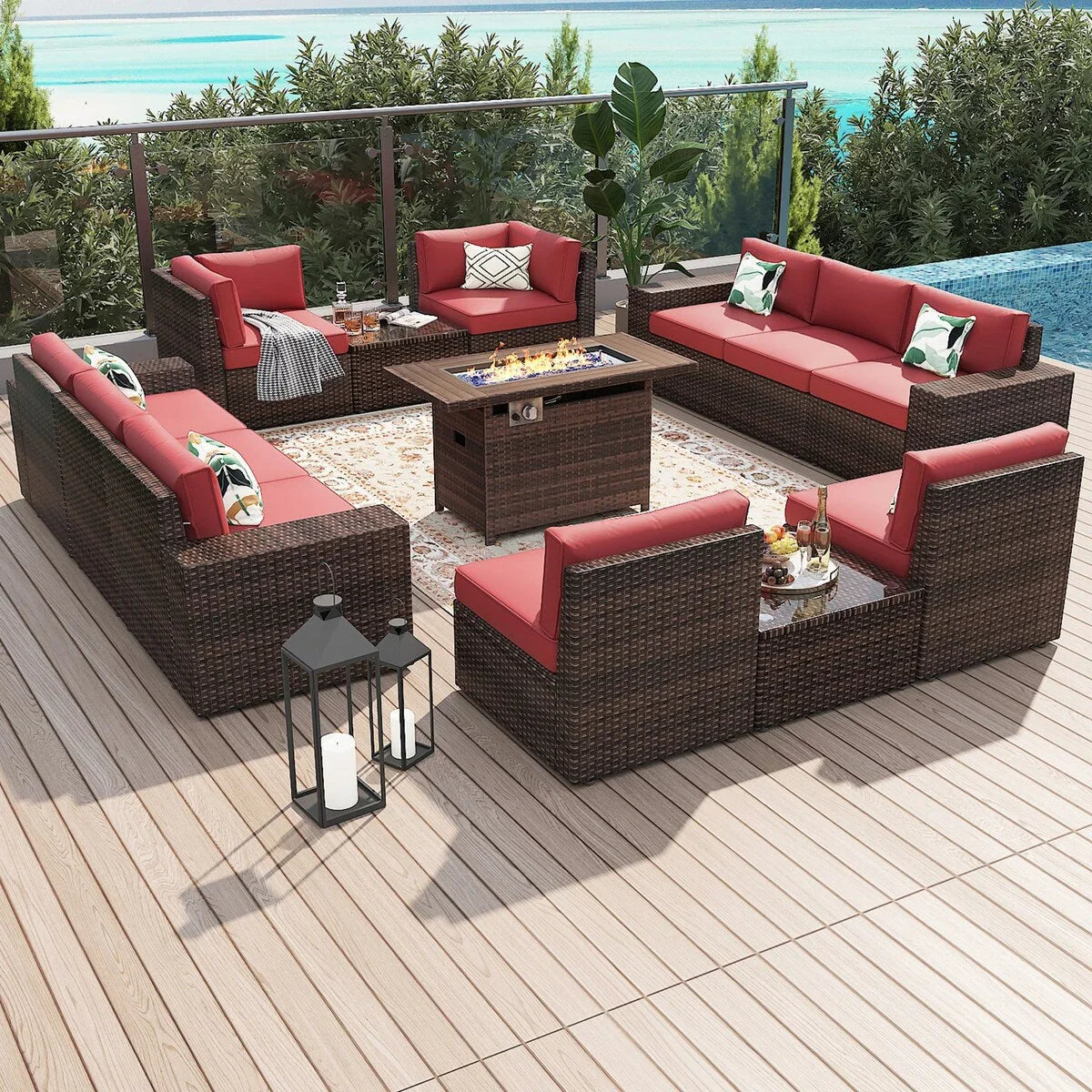 13 Pieces Patio Furniture Set with 44Fire Pit Table