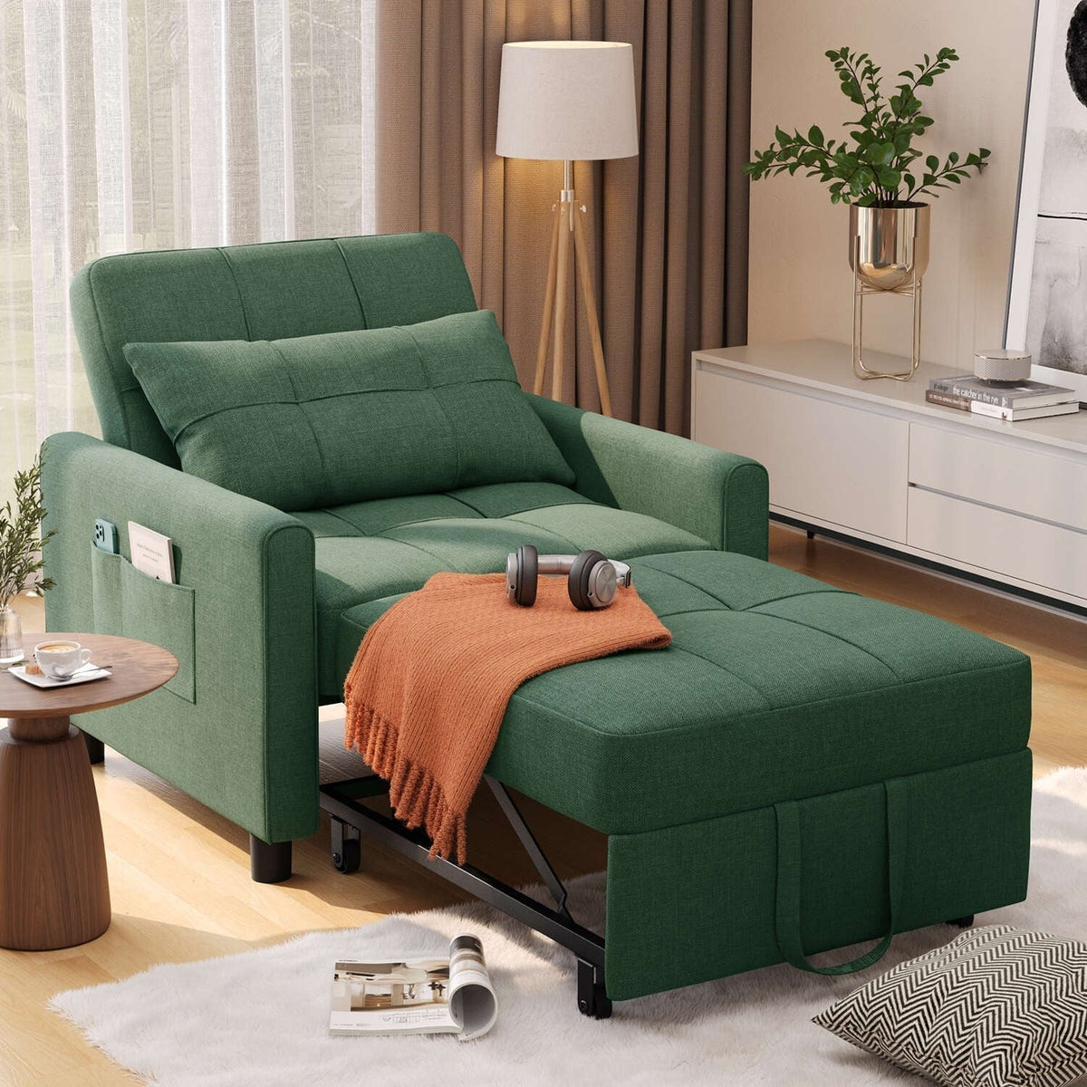 3-in-1 Adjustable Sleeper Sofa Bed, Pull Out Chair Sofa, Convertible Folding Bed for Living Room