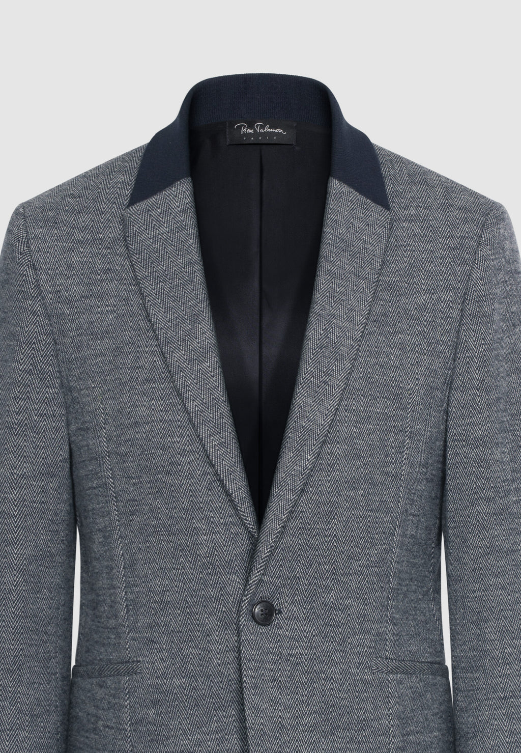 Veste à chevrons en laine et coton et col en maille