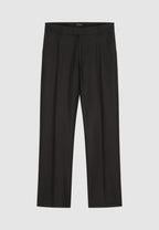 Pantalon droit en flanelle de laine noire