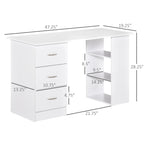 HOMCOM 47 Modern Home Office Computer Desk Bookcase Combo Writing Table Workstation with 3 Drawer and Storage Shelf - White