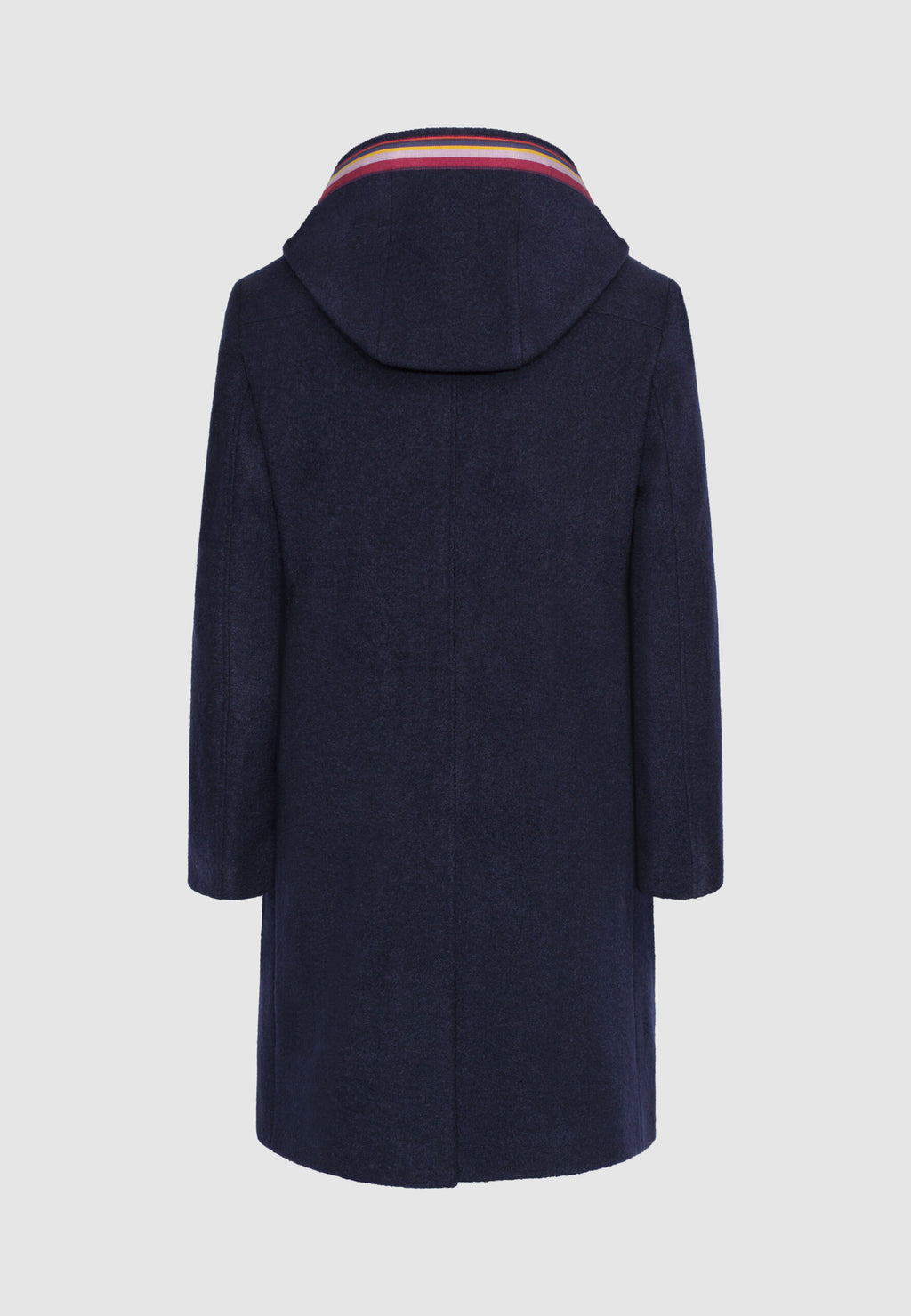 Manteau en laine bleu marine à capuche et galon