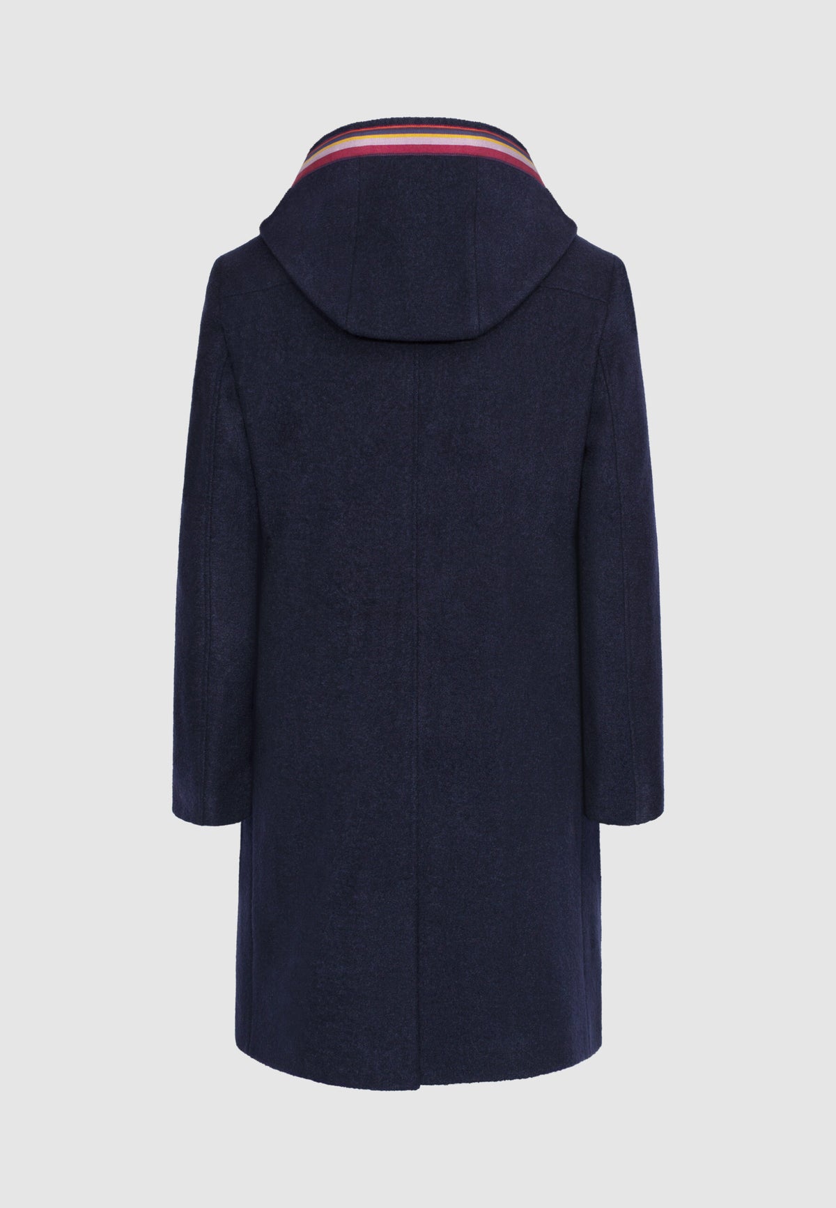 Manteau en laine bleu marine à capuche et galon